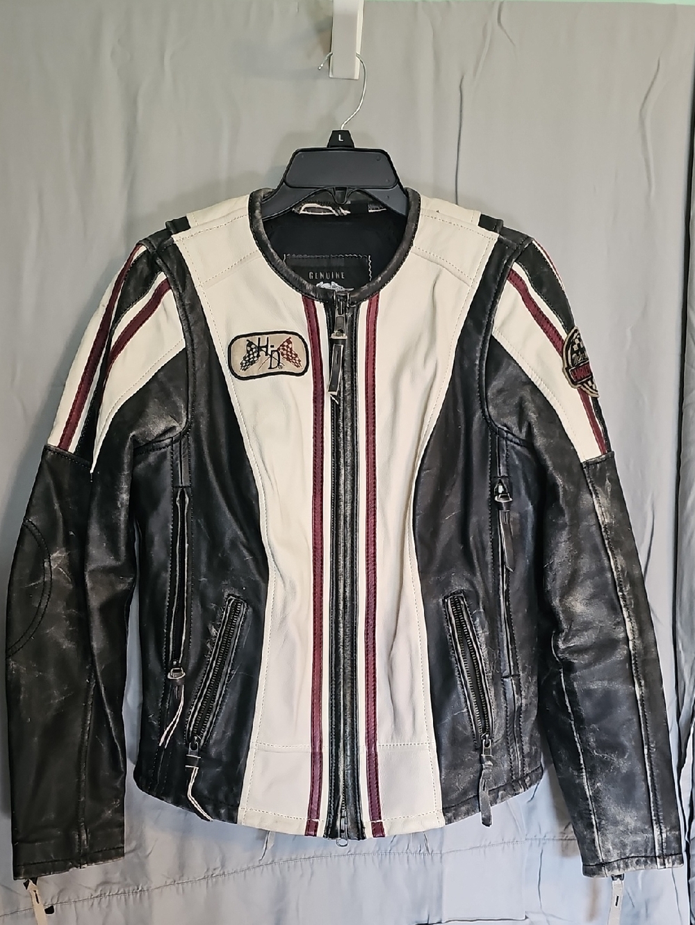 Harley-Davidson Black, White & Burgundy Women's Leather Jacket